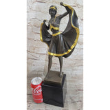 Belly Dancer Lifting Skirt Art Deco Bronze Statue Sculpture On Marble Base By Bergman