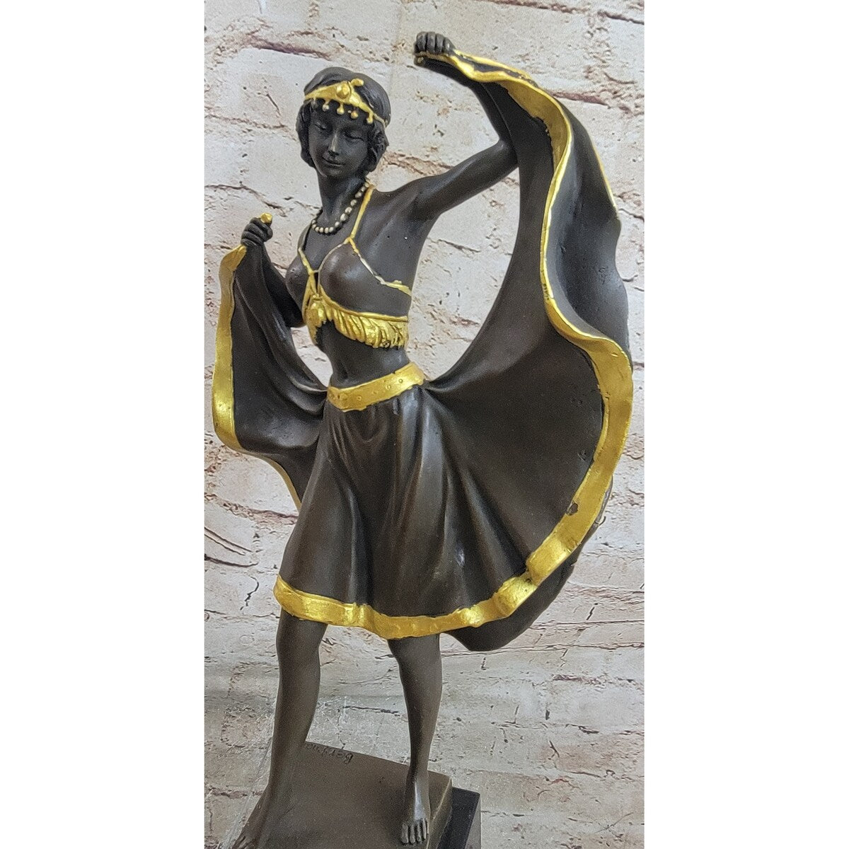 Belly Dancer Lifting Skirt Art Deco Bronze Statue Sculpture On Marble Base By Bergman