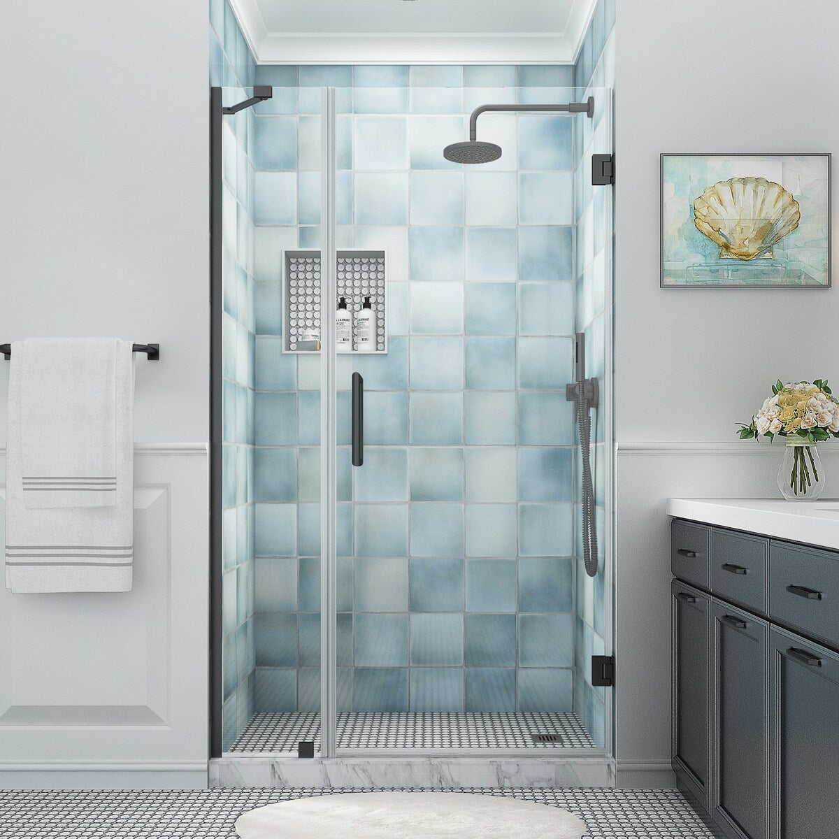 Belmore XL 43.25 - 44.25 in. W x 80 in. H Frameless Hinged Shower Door with Clear StarCast Glass - N/A