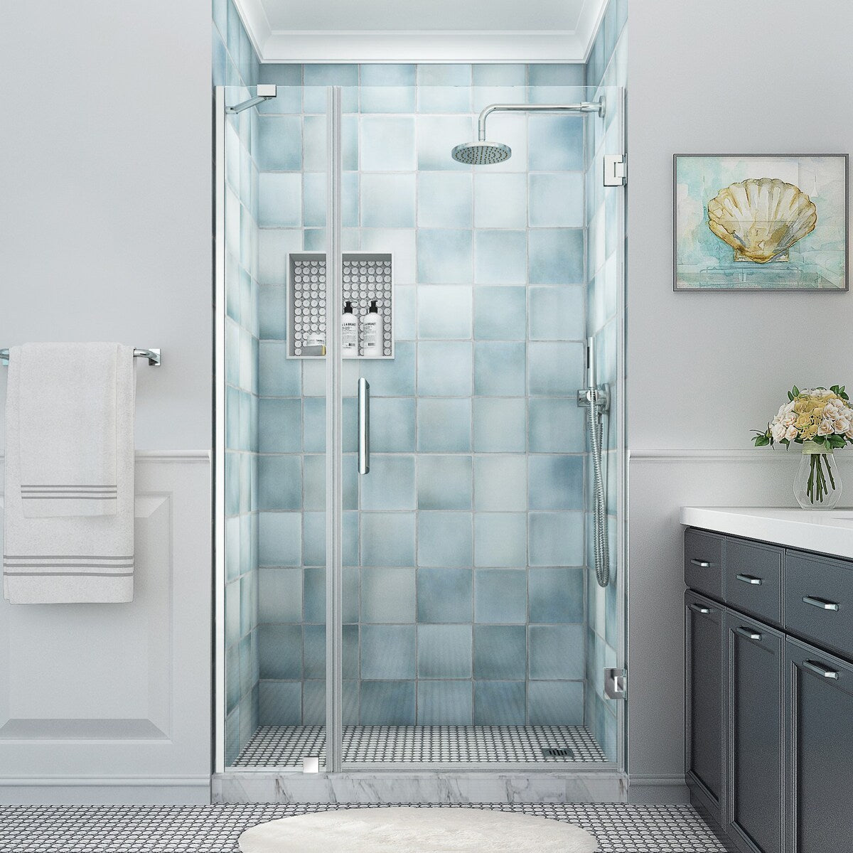 Belmore XL 43.25 - 44.25 in. W x 80 in. H Frameless Hinged Shower Door with Clear StarCast Glass - N/A