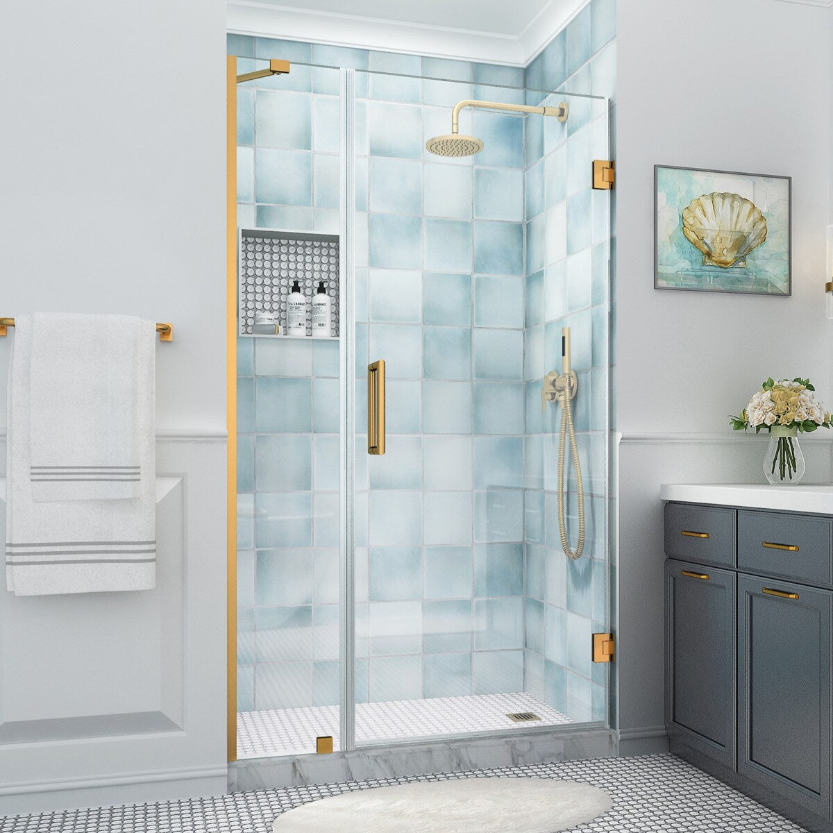 Belmore XL 43.25 - 44.25 in. W x 80 in. H Frameless Hinged Shower Door with Clear StarCast Glass - N/A