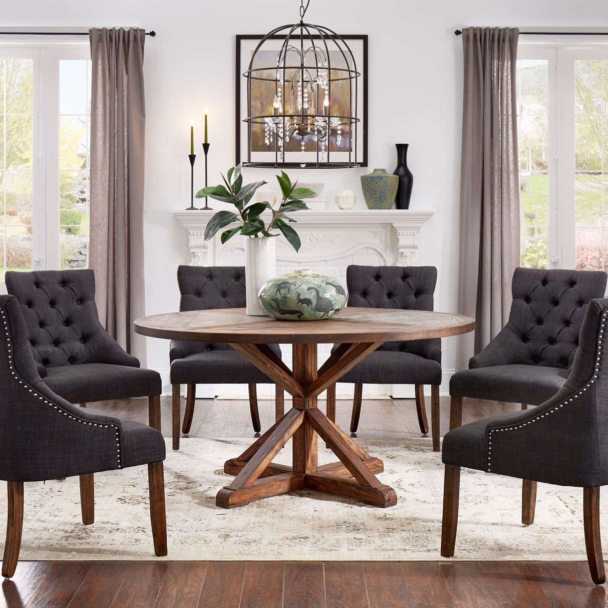 Benchwright Brown Finish Round Dining Table by iNSPIRE Q Artisan