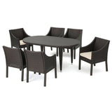 Benjamin Outdoor 7-piece Oval Wicker Dining Set with Cushions by Christopher Knight Home