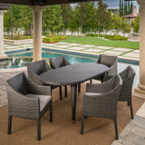 Benjamin Outdoor 7-piece Oval Wicker Dining Set with Cushions by Christopher Knight Home