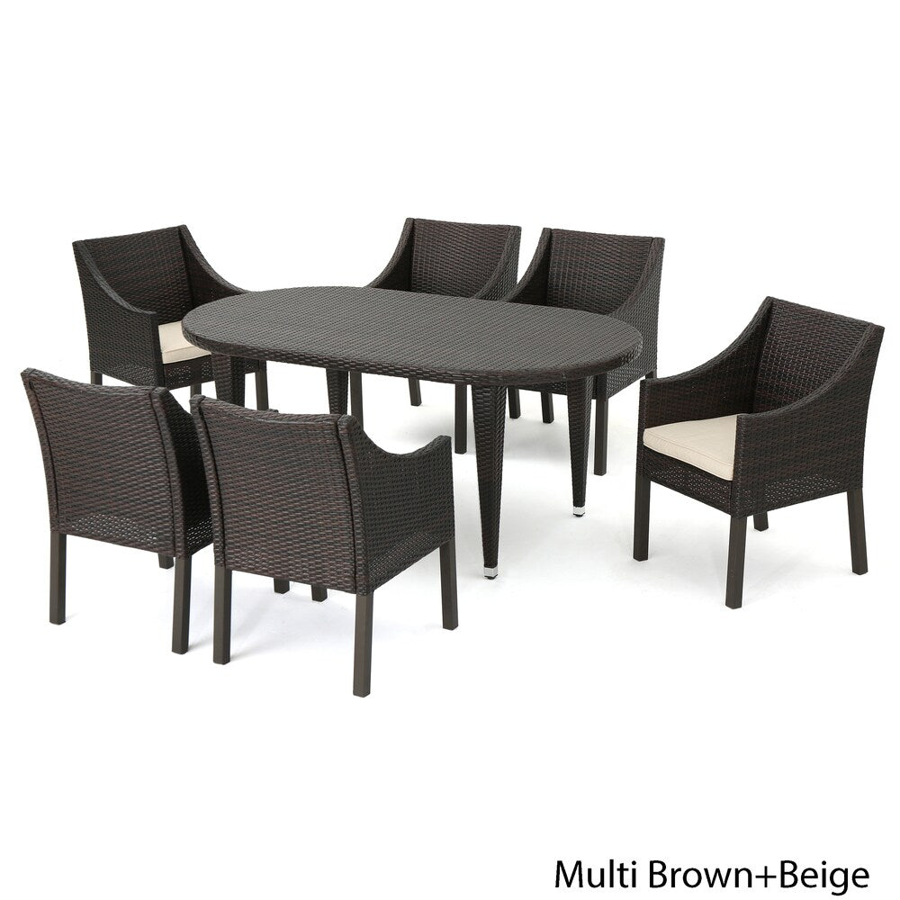 Benjamin Outdoor 7-piece Oval Wicker Dining Set with Cushions by Christopher Knight Home