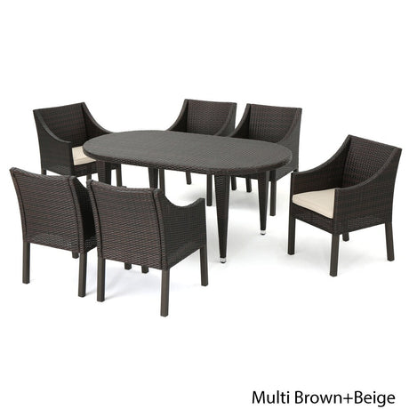 Benjamin Outdoor 7-piece Oval Wicker Dining Set with Cushions by Christopher Knight Home