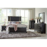 Bennett 4 Piece Black Modern Faux Leather LED Upholstered Tufted Panel Bedroom Set
