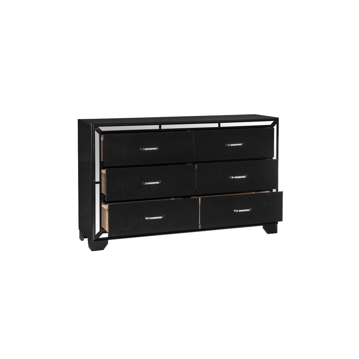 Bennett 4 Piece Black Modern Faux Leather LED Upholstered Tufted Panel Bedroom Set