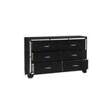 Bennett 4 Piece Black Modern Faux Leather LED Upholstered Tufted Panel Bedroom Set