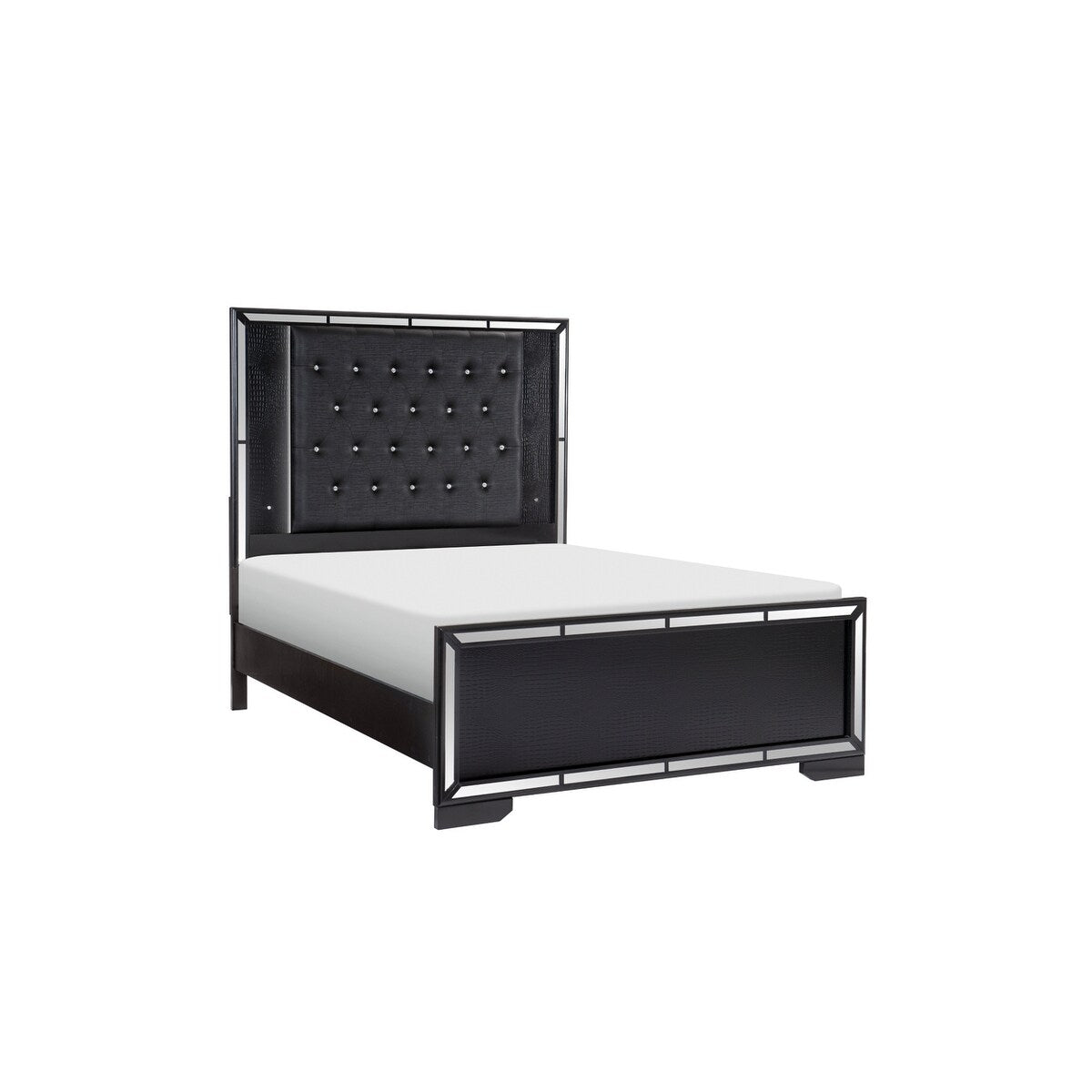 Bennett 4 Piece Black Modern Faux Leather LED Upholstered Tufted Panel Bedroom Set