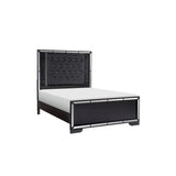 Bennett 4 Piece Black Modern Faux Leather LED Upholstered Tufted Panel Bedroom Set