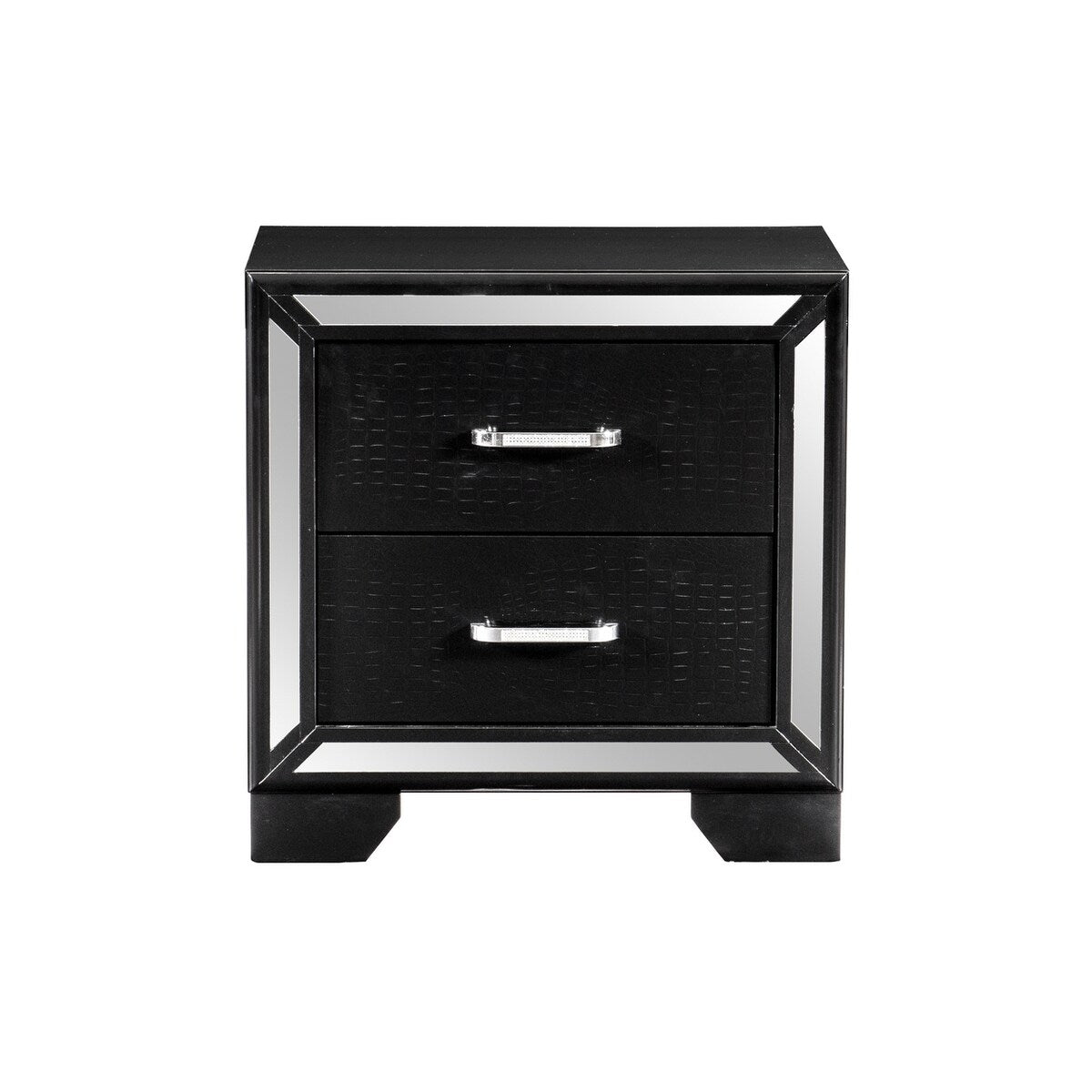 Bennett 4 Piece Black Modern Faux Leather LED Upholstered Tufted Panel Bedroom Set