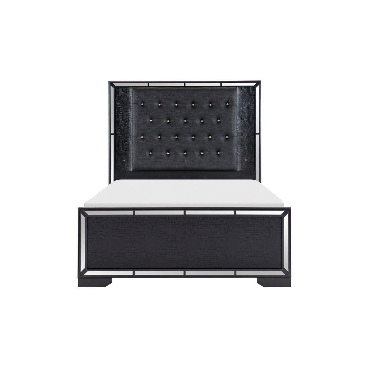 Bennett 4 Piece Black Modern Faux Leather LED Upholstered Tufted Panel Bedroom Set