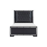 Bennett 4 Piece Black Modern Faux Leather LED Upholstered Tufted Panel Bedroom Set