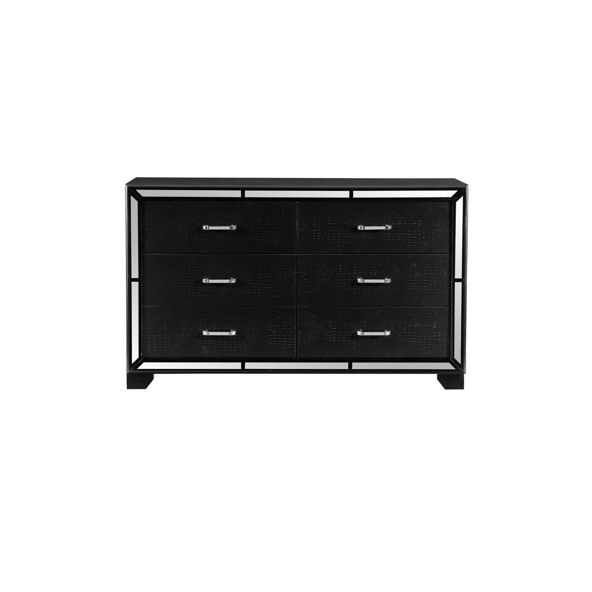 Bennett 4 Piece Black Modern Faux Leather LED Upholstered Tufted Panel Bedroom Set