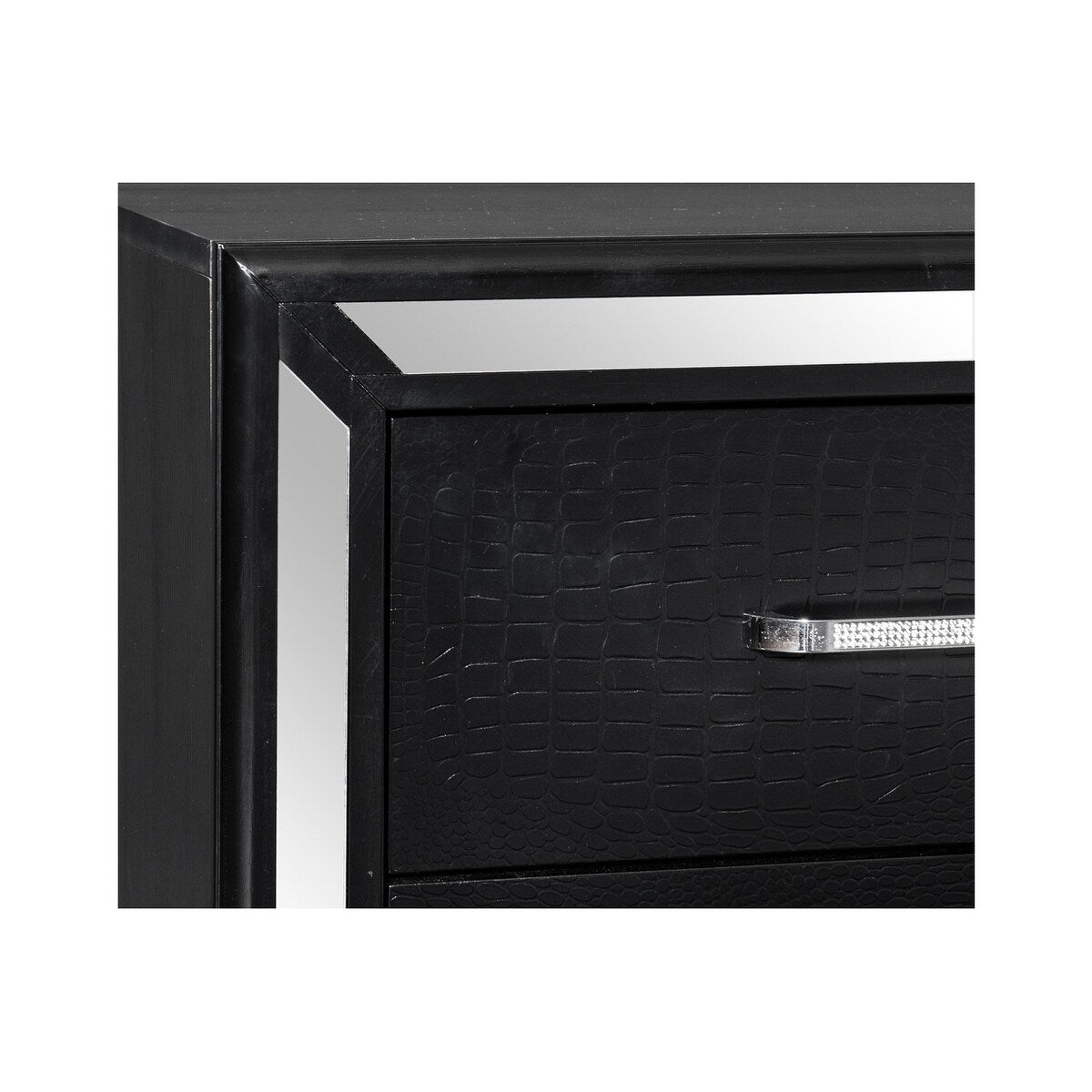 Bennett 4 Piece Black Modern Faux Leather LED Upholstered Tufted Panel Bedroom Set