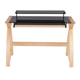 Bentley Mid-Century Modern Office Desk in Natural Wood and Black Glass