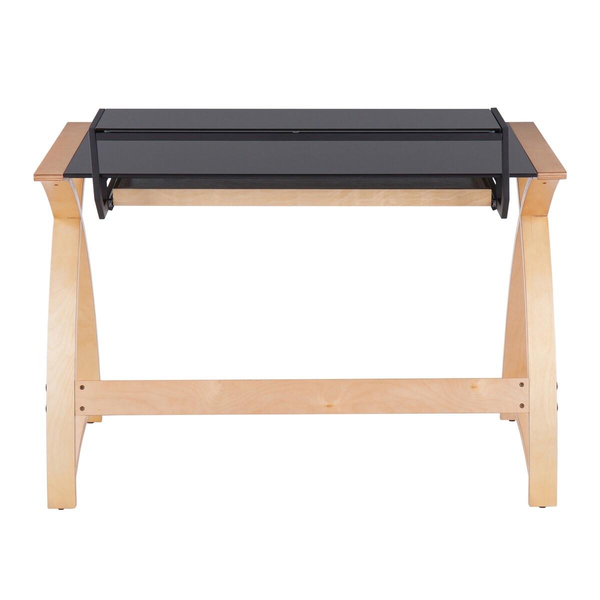 Bentley Mid-Century Modern Office Desk in Natural Wood and Black Glass