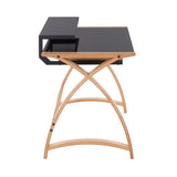 Bentley Mid-Century Modern Office Desk in Natural Wood and Black Glass