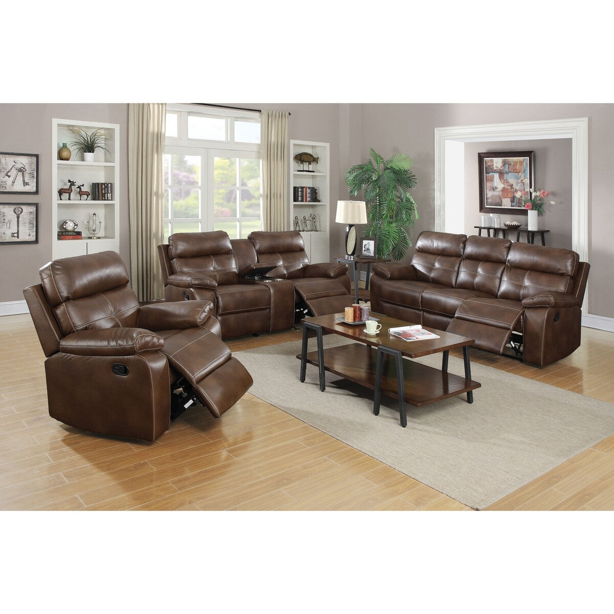 Benton Brown 3-piece Faux Leather Living Room Set