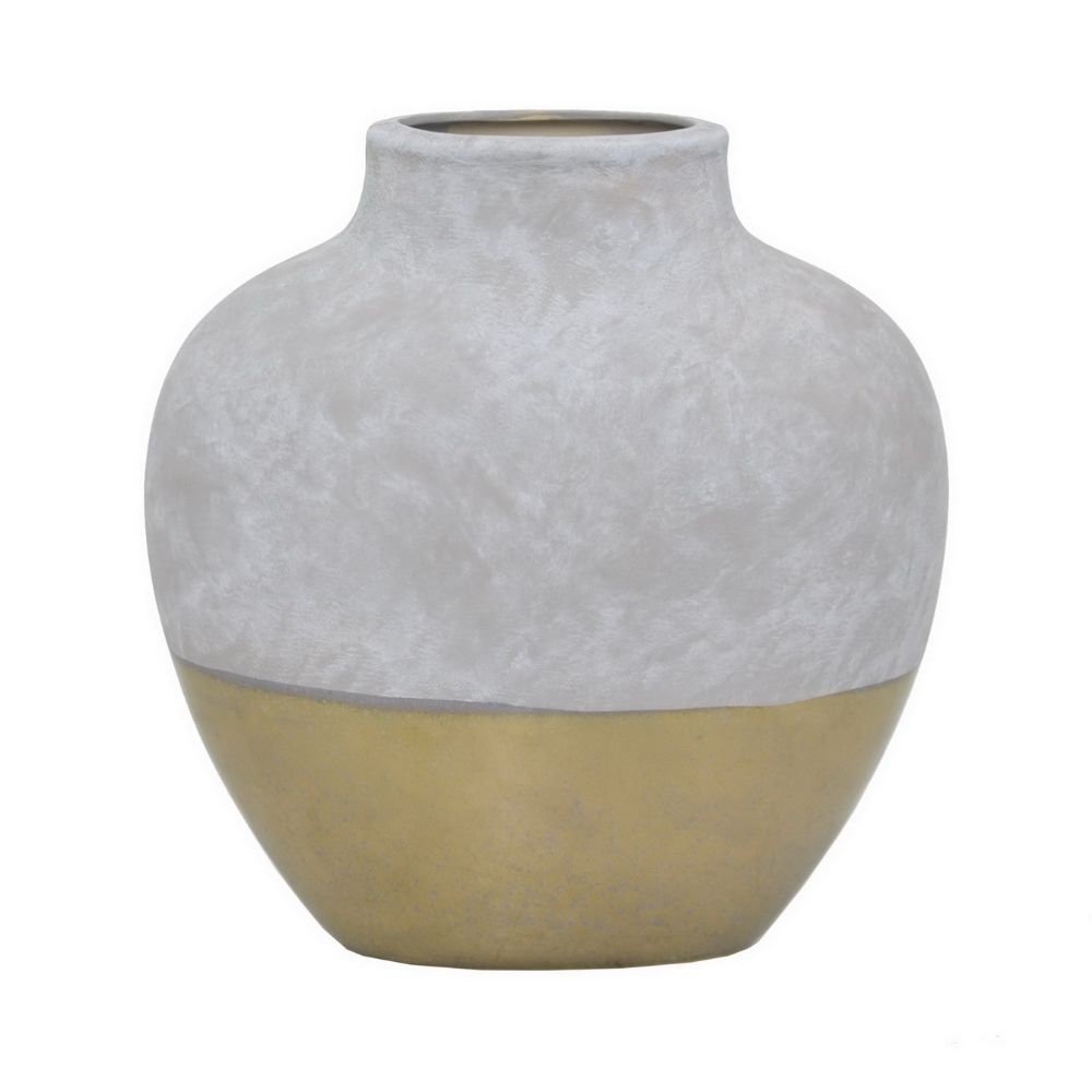 Benzara Grey/Gold 9-inch Ceramic Vase