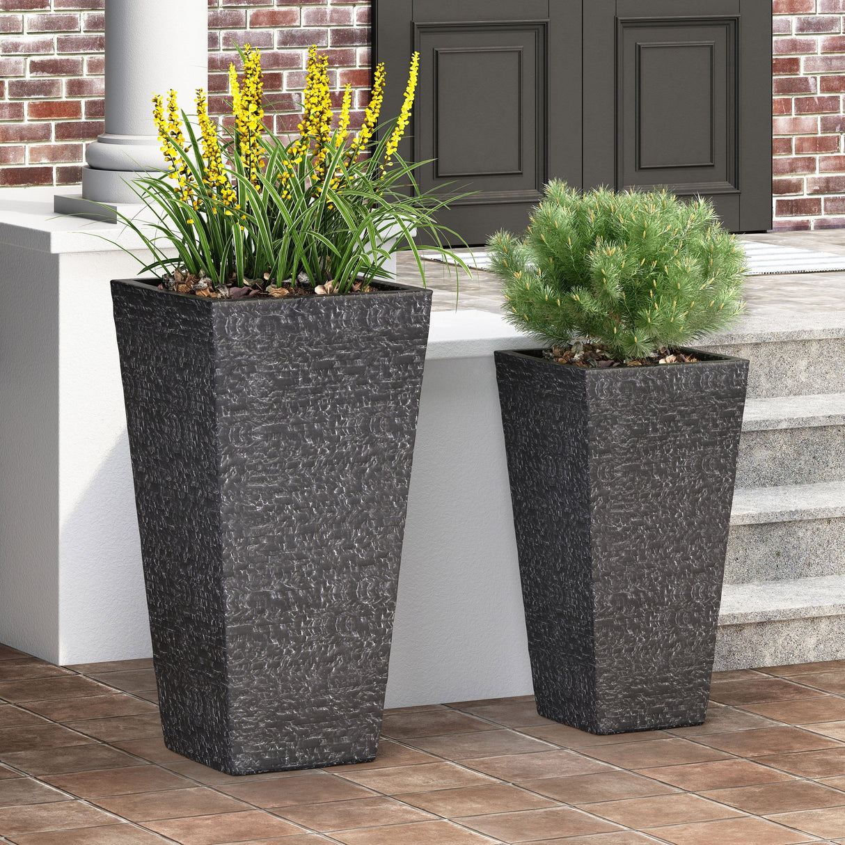 Berkamn Outdoor Large and Medium Cast Stone Planters (Set of 2) by Christopher Knight Home