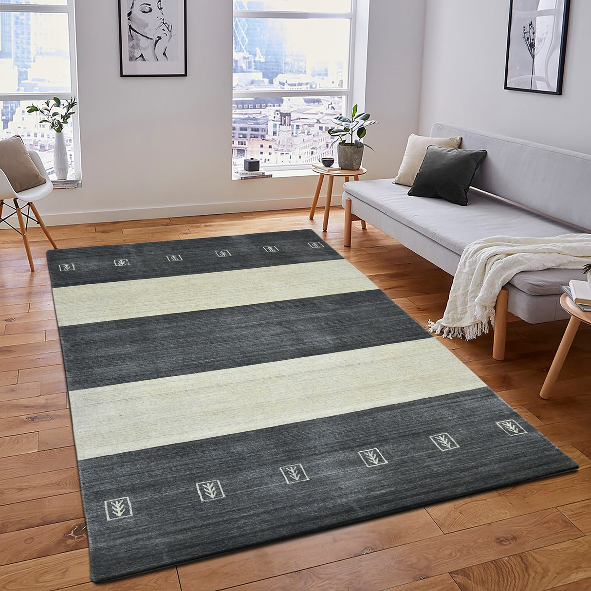 Berkley Hand-woven Striped Wool and Art Silk Area Rug