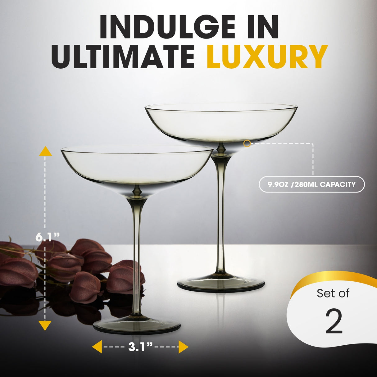 Berkware Set of 2 Luxurious and Elegant Coupe Cocktail Glass