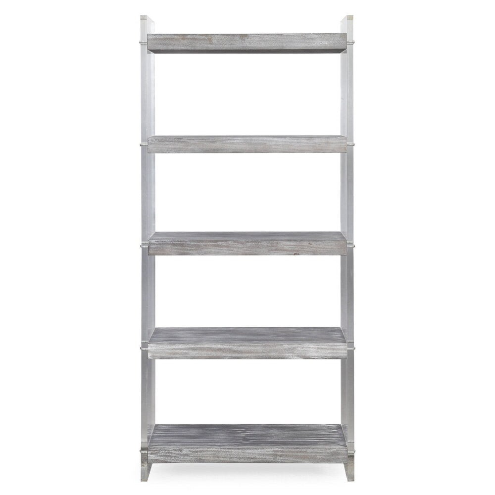 Berlin Clear Lucite and Grey Veneer Pine Bookcase