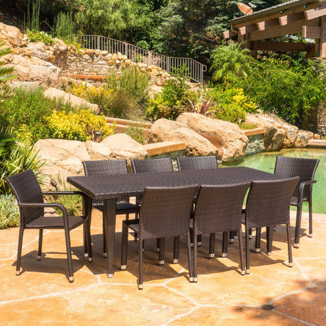 Bermuda Outdoor 9-piece Rectangular Wicker Aluminum Dining Set by Christopher Knight Home