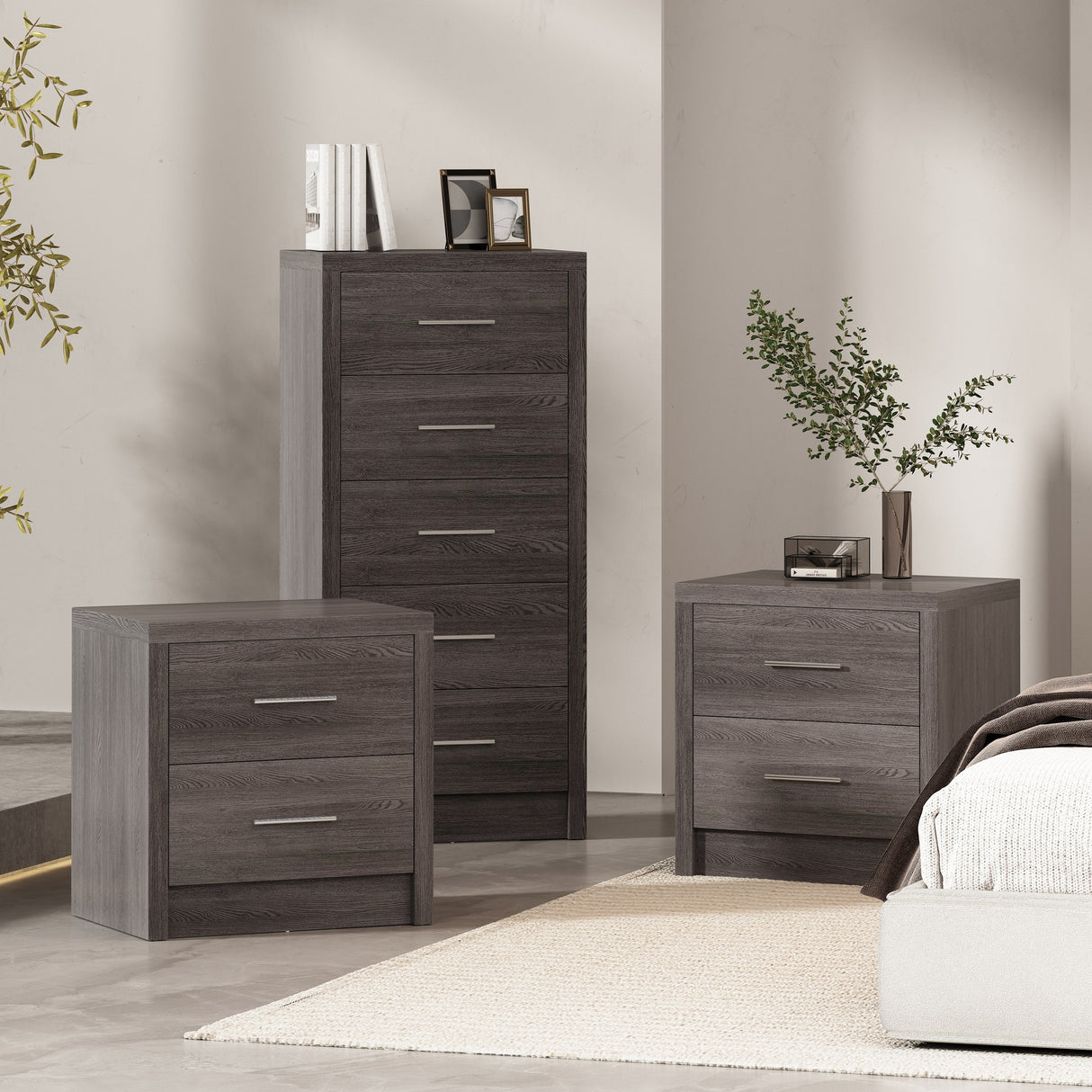 Berrett 3 Piece 5 Drawer Dresser and Nightstand Bedroom Set by Christopher Knight Home