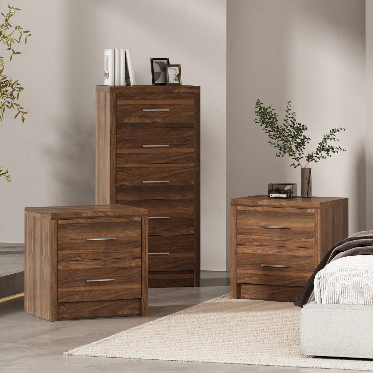 Berrett 3 Piece 5 Drawer Dresser and Nightstand Bedroom Set by Christopher Knight Home