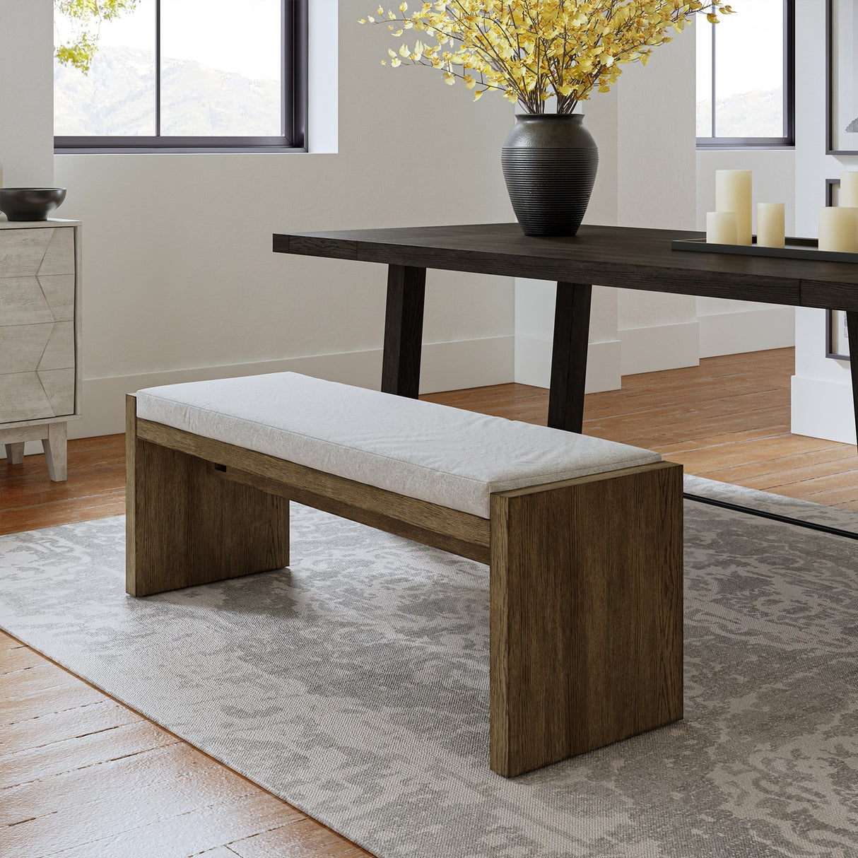 Berta Transitional Solid Wood Upholstered Bench by HULALA HOME
