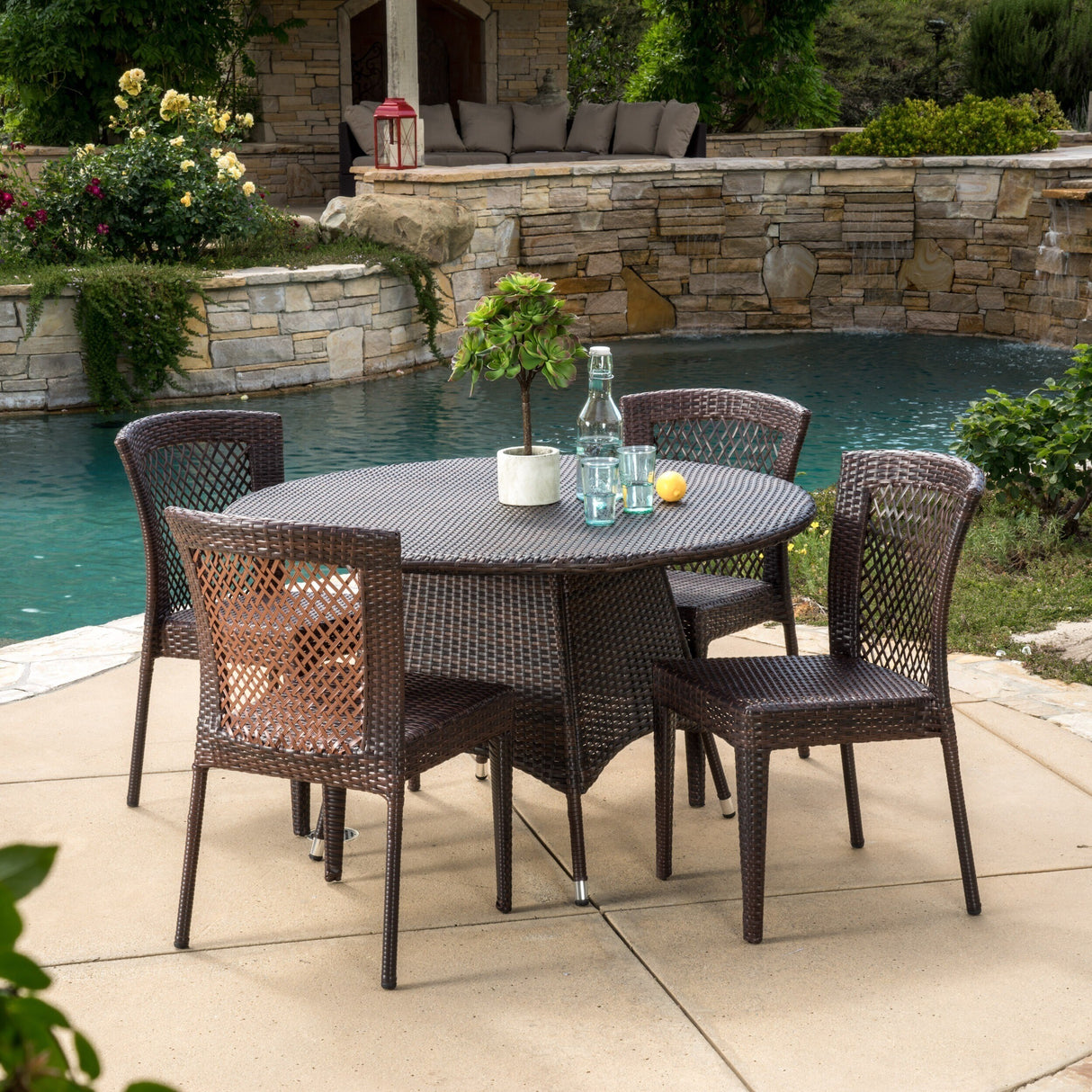 Bertha Outdoor 5-piece Wicker Dining Set by Christopher Knight Home