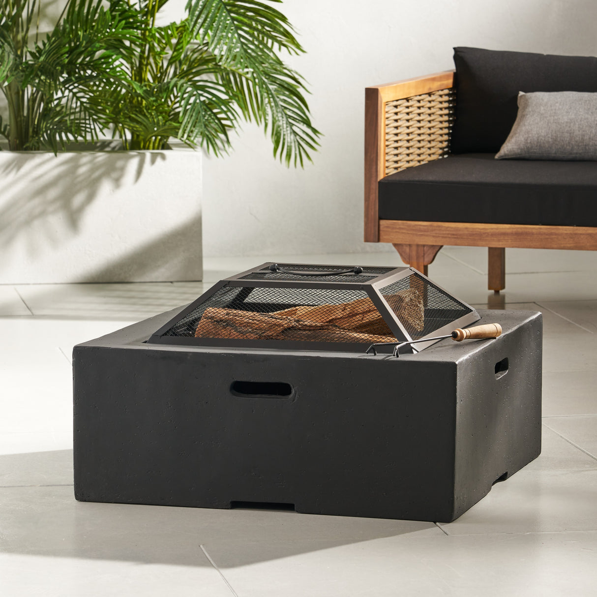 Berwick Outdoor Lightweight Concrete Outdoor Wood Burning Square Fire Pit by Christopher Knight Home