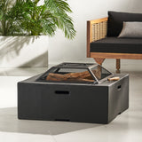 Berwick Outdoor Lightweight Concrete Outdoor Wood Burning Square Fire Pit by Christopher Knight Home