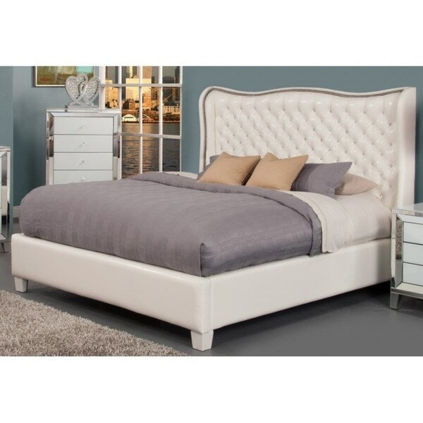 Best Quality Furniture Faux Leather Upholstered Panel Bed with Crystal Tufted Headboard