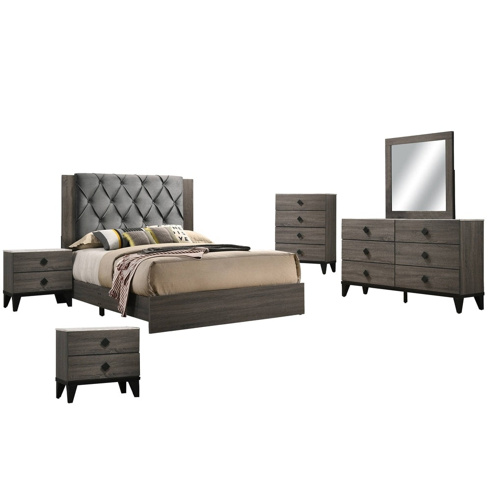 Best Quality Furniture Madelyn 6-Piece Walnut Bedroom Set
