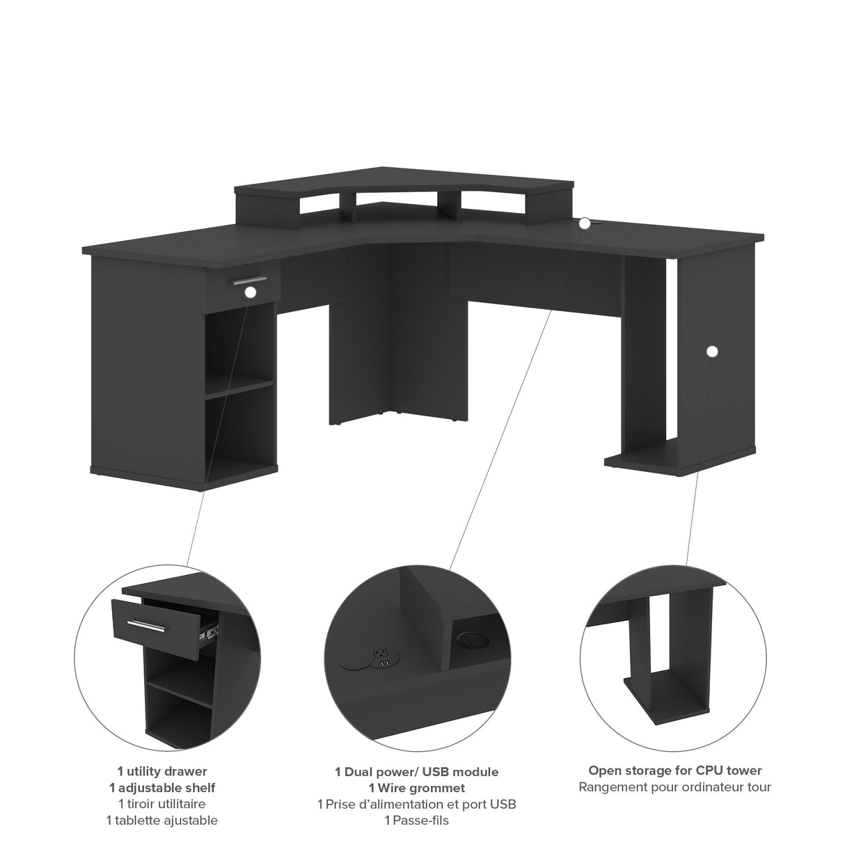 Bestar Hampton 66W L-Shaped Corner Gaming Desk
