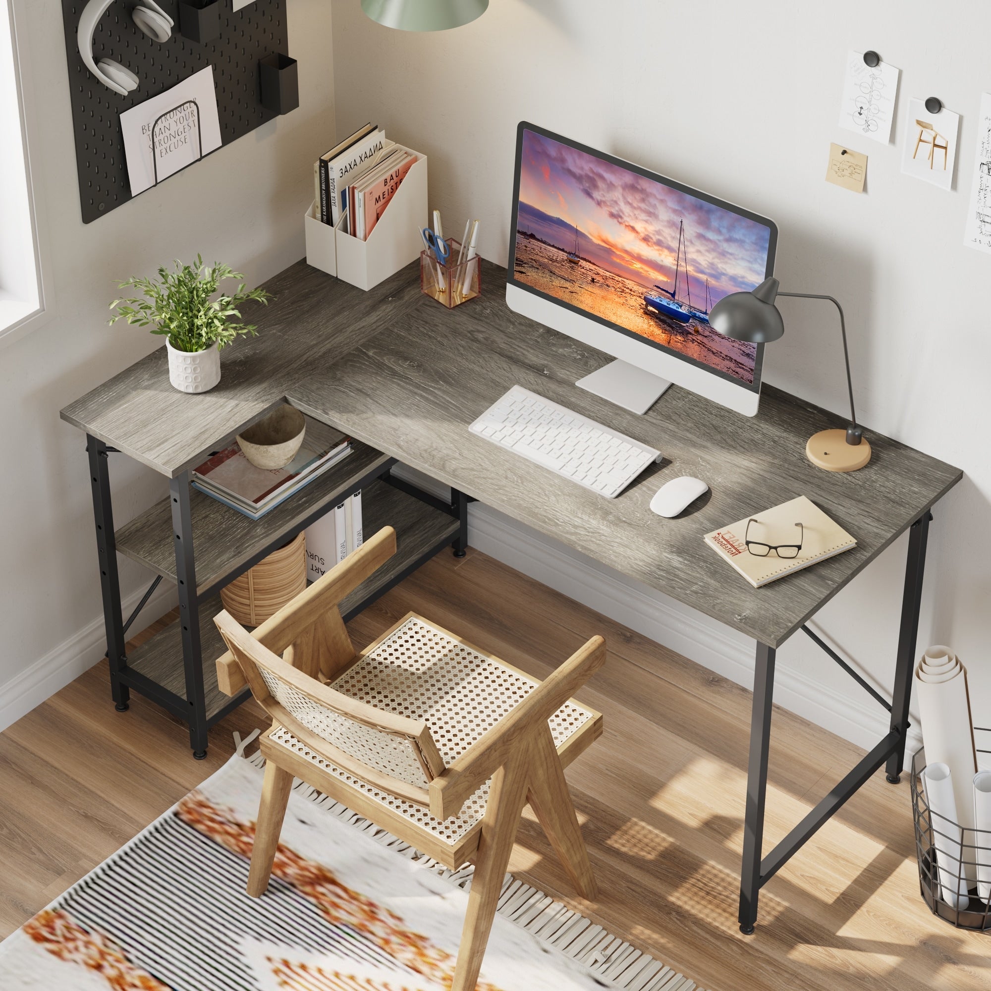Small L Shaped Desk with Storage Shelves Corner Computer Desk Overstock