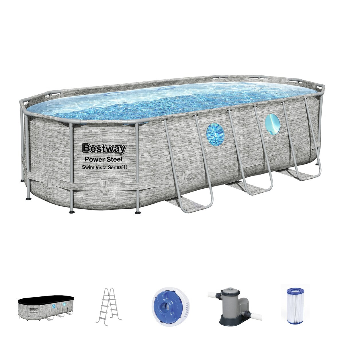 Bestway Power Steel Swim Vista 16' x 48" Round Above Ground Swimming Pool Set