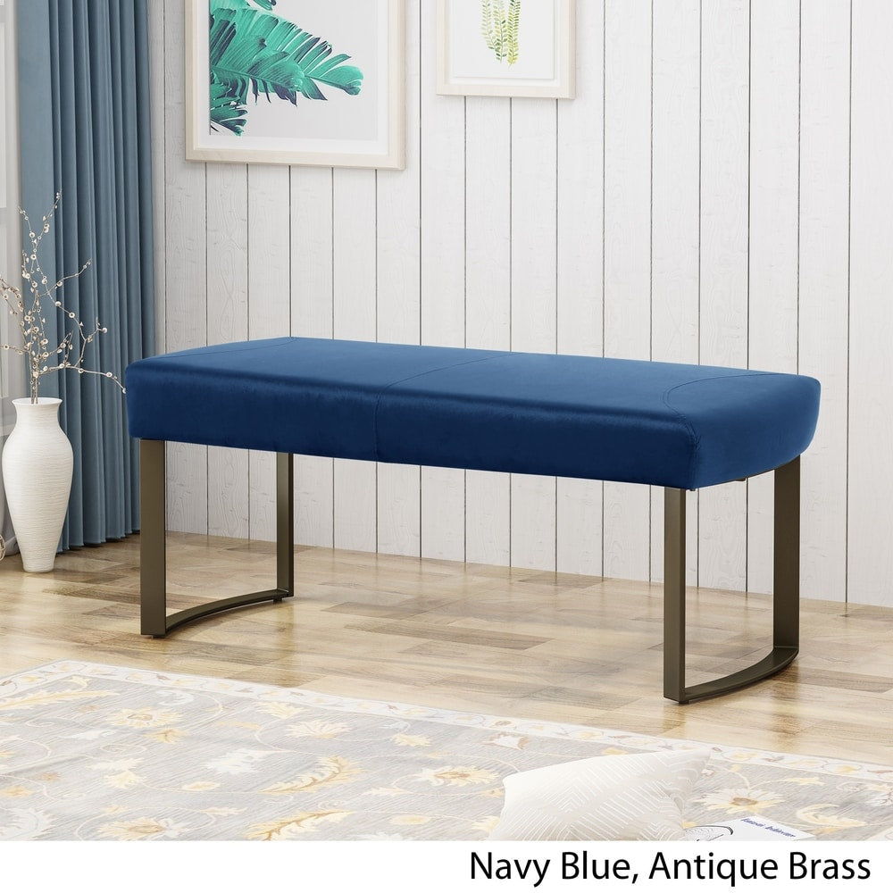 Bestwick Modern Velvet Bench with Brushed Brass Metal Legs by Christopher Knight Home