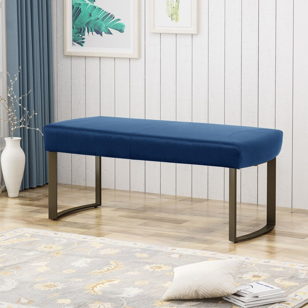Bestwick Modern Velvet Bench with Brushed Brass Metal Legs by Christopher Knight Home