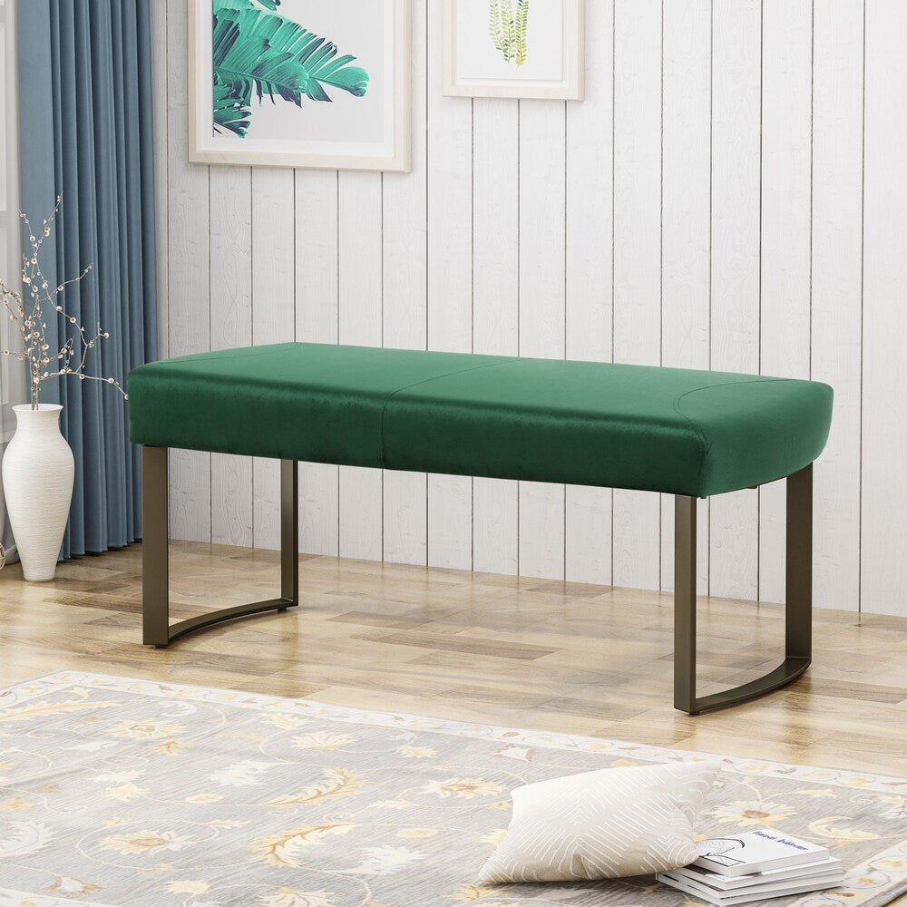 Bestwick Modern Velvet Bench with Brushed Brass Metal Legs by Christopher Knight Home