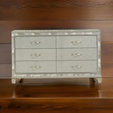 Bet 65 Inch Dresser, 6 Rhinestone Inlaid Drawers, Chrome Handles, Silver