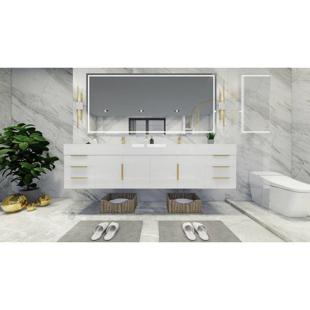 Bethany 84-inch Wall-mounted Vanity with Reinforced Acrylic Sinks