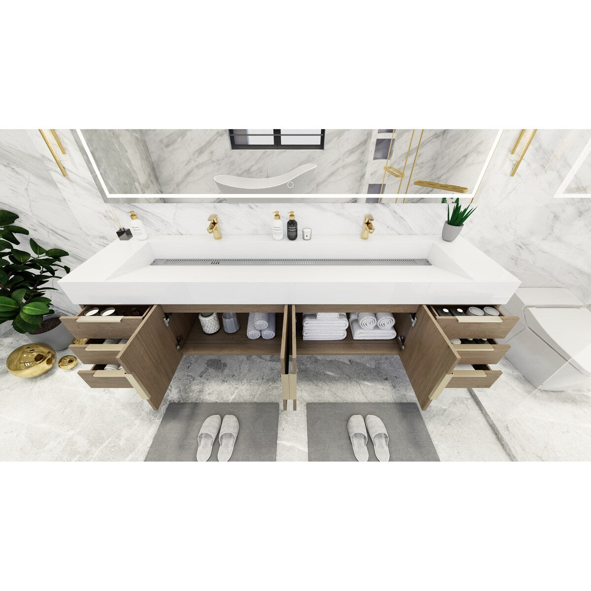 Bethany 84-inch Wall-mounted Vanity with Reinforced Acrylic Sinks