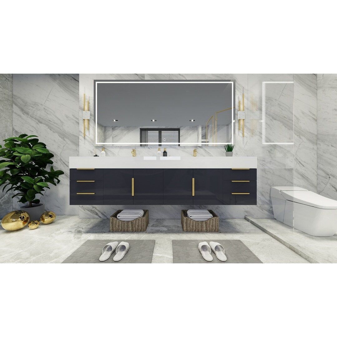 Bethany 84-inch Wall-mounted Vanity with Reinforced Acrylic Sinks
