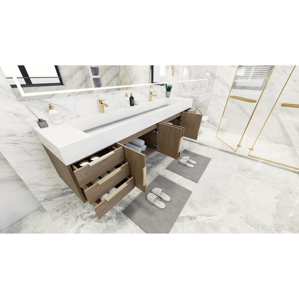 Bethany 84-inch Wall-mounted Vanity with Reinforced Acrylic Sinks