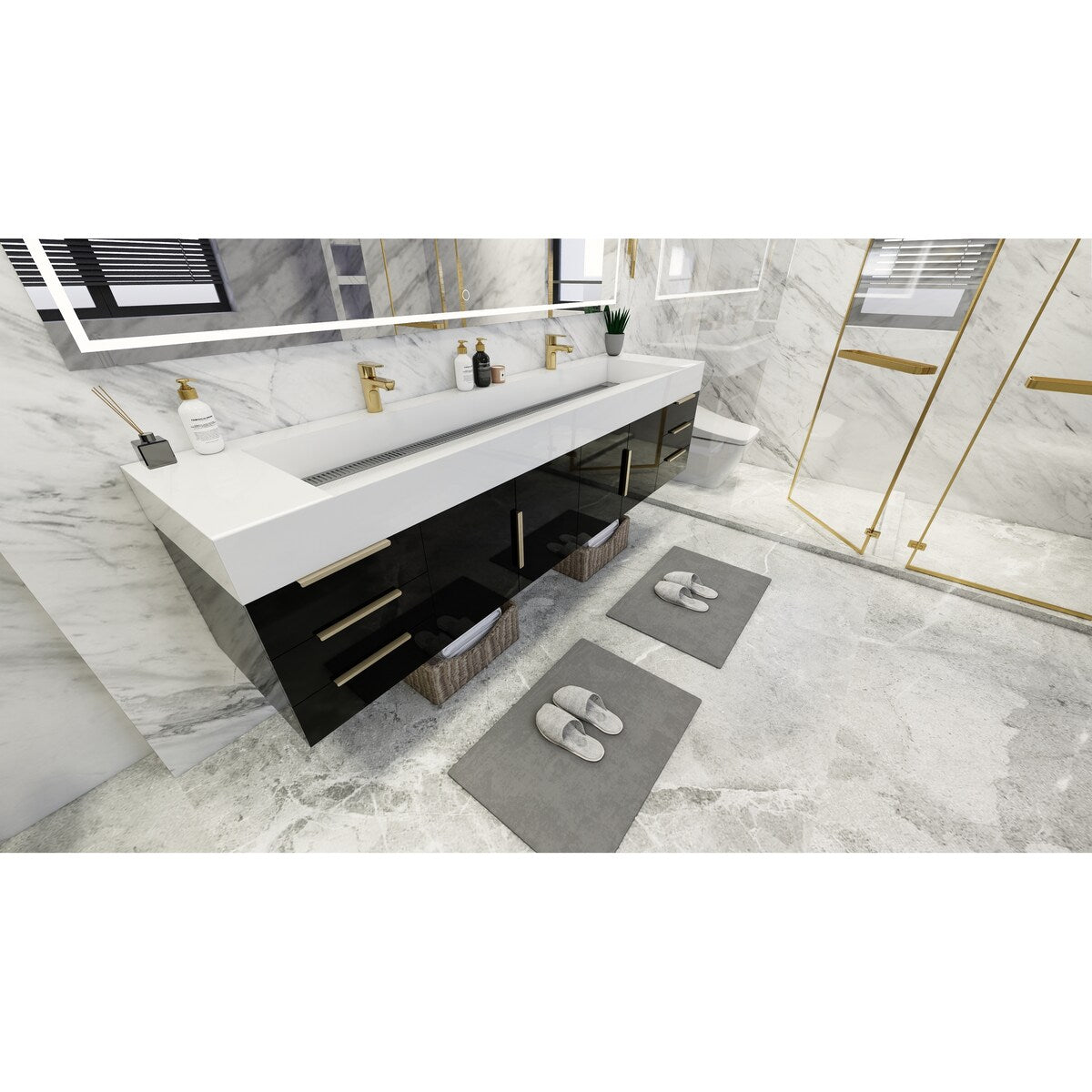 Bethany 84-inch Wall-mounted Vanity with Reinforced Acrylic Sinks